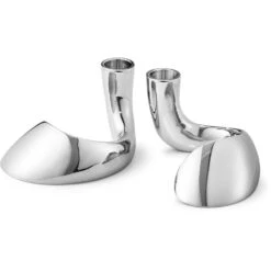 Georg Jensen Bloom Candle Holder Set Of 2, Stainless Steel