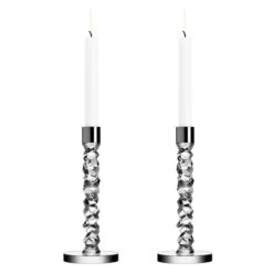 Orrefors Carat Candle Holder H 24,2 Cm, 2 Pcs, Stainless Steel